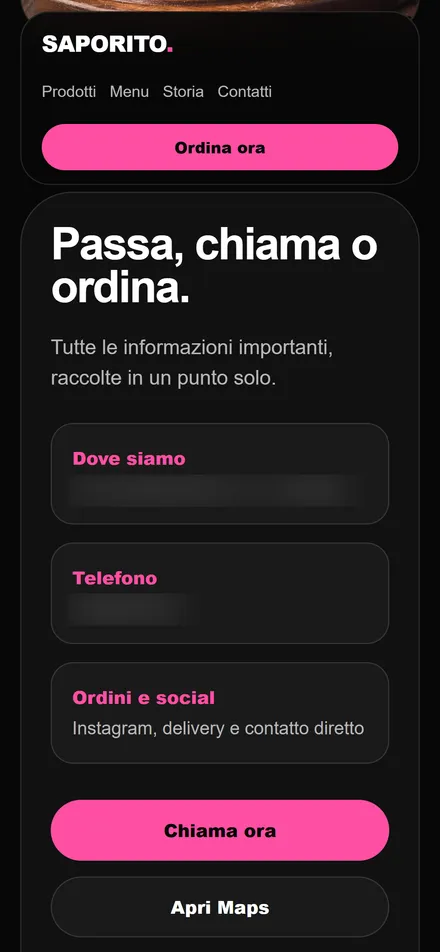 Sezione contatti di Saporito su smartphone